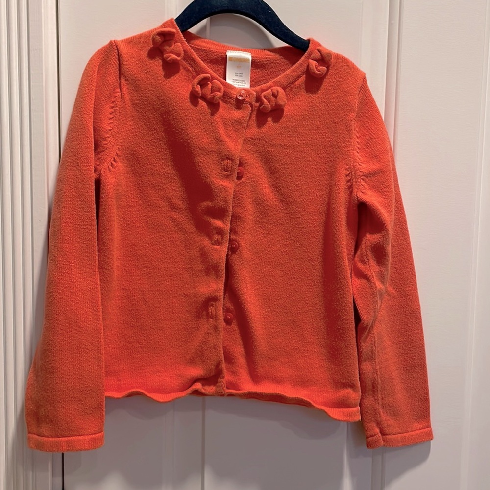 Gymboree orange button up with bow detail on collar, size 5